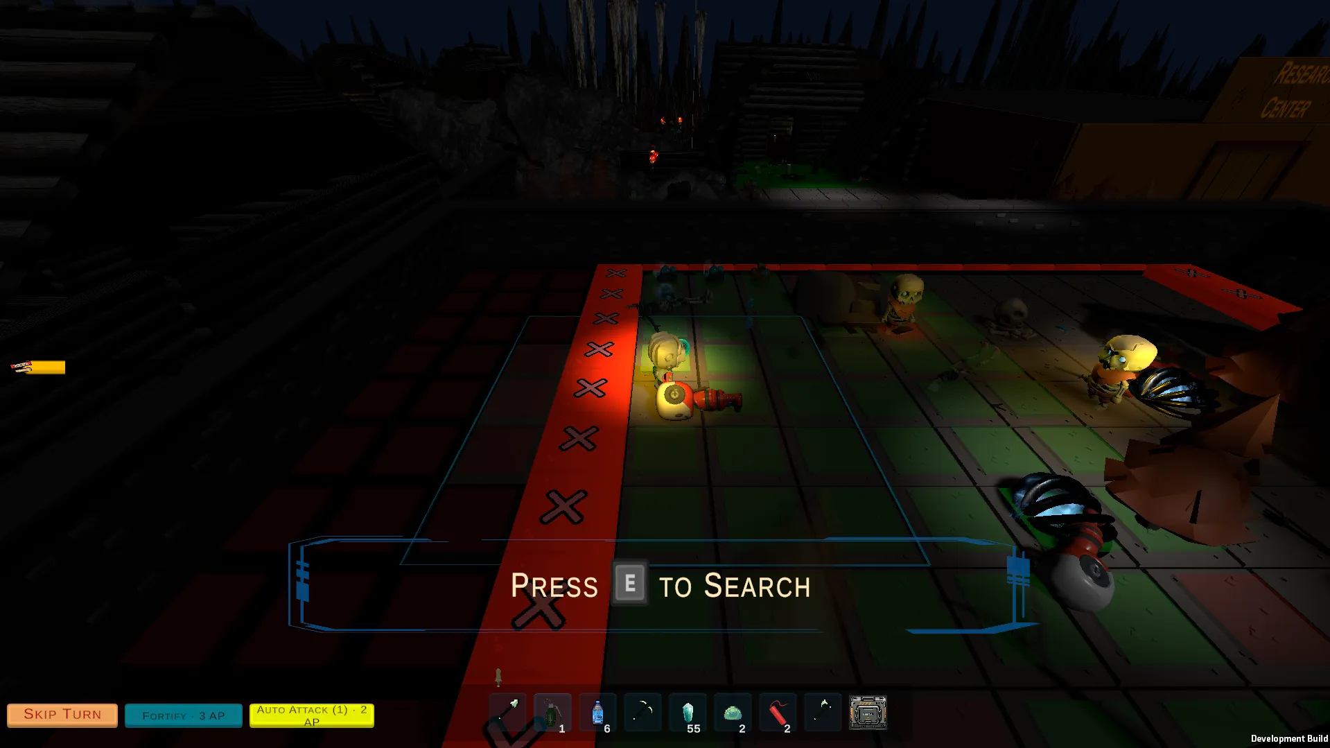 Deploying a grenade against skeletons in battle