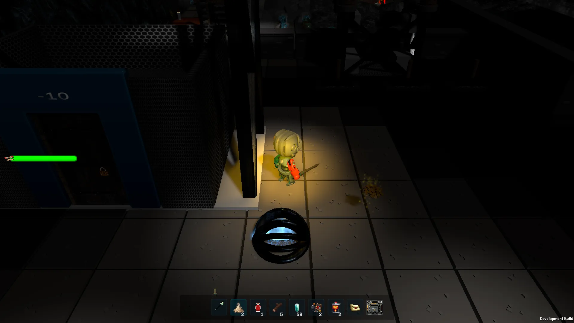 The player at an elevator door marked minus ten