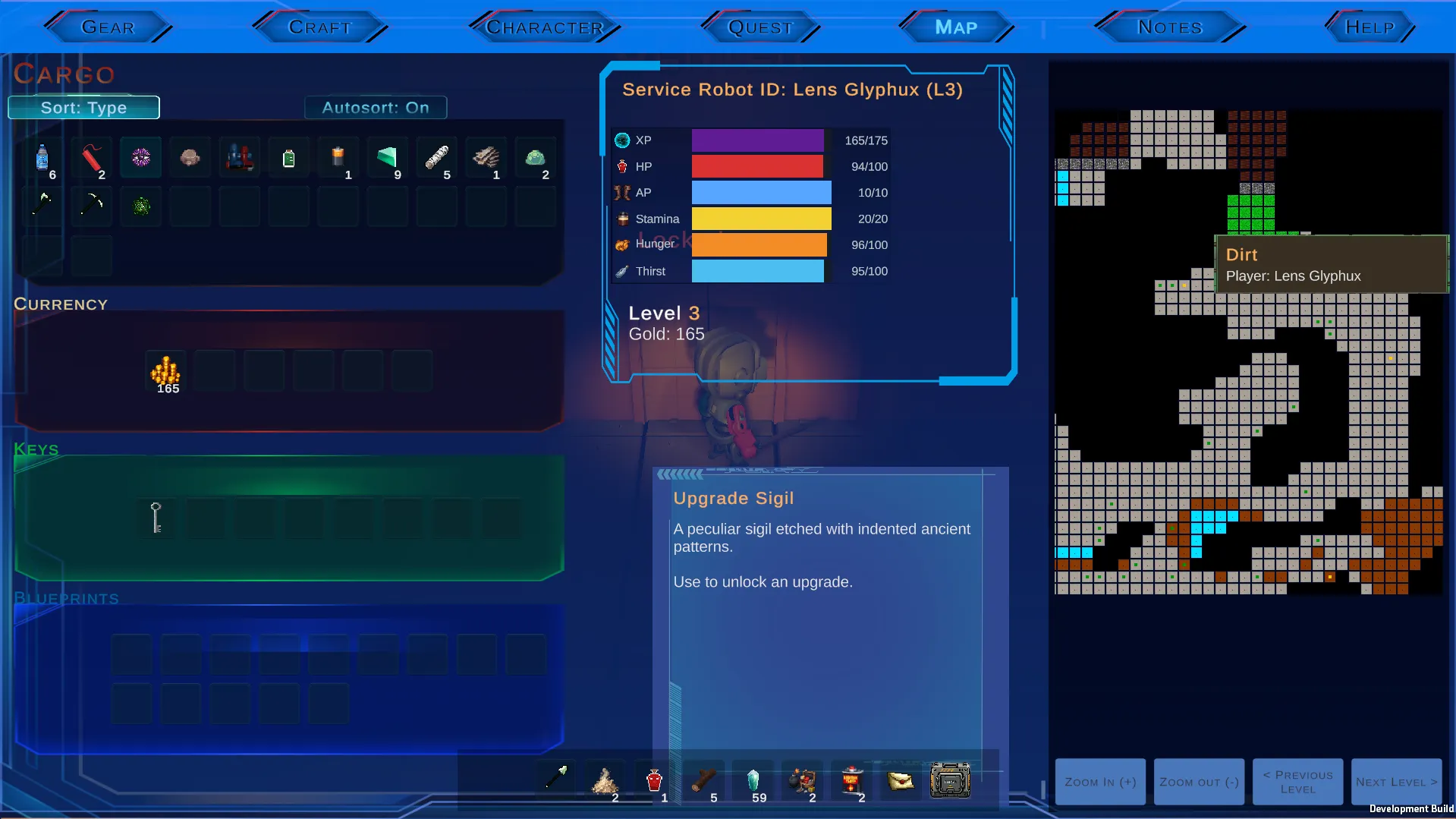 The map and cargo screen, with stacked levels and salvage