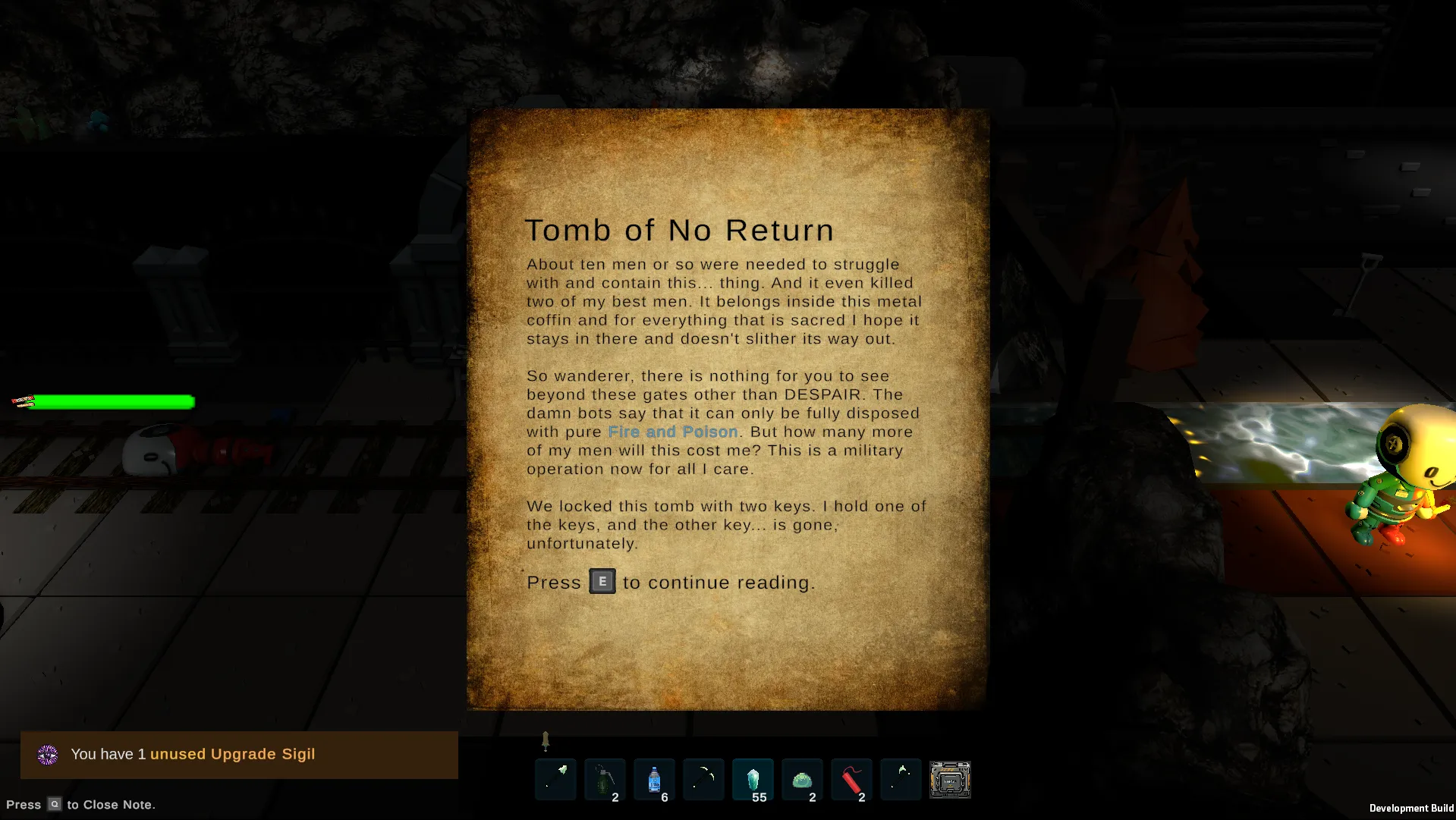 A found note titled Tomb of No Return