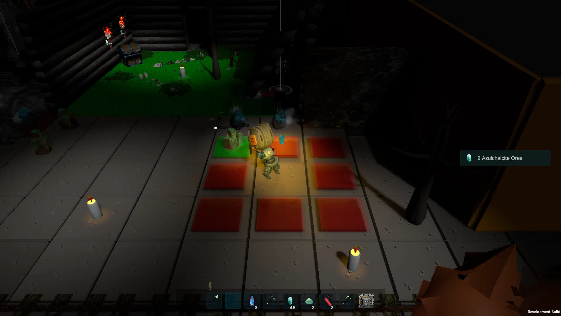 Mining azulchalcite ore on a lit grid of tiles